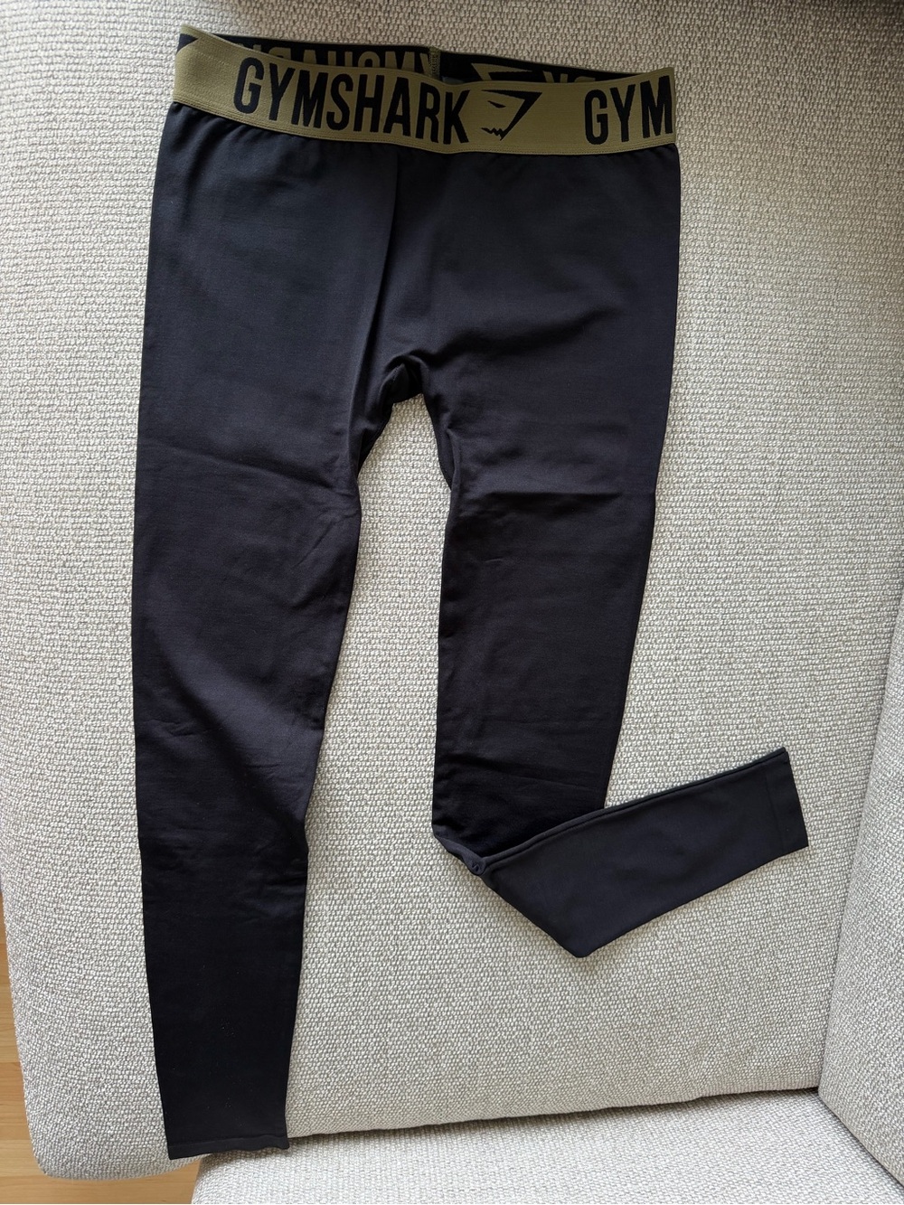 Gymshark Black Leggings with Olive Branded Waistband